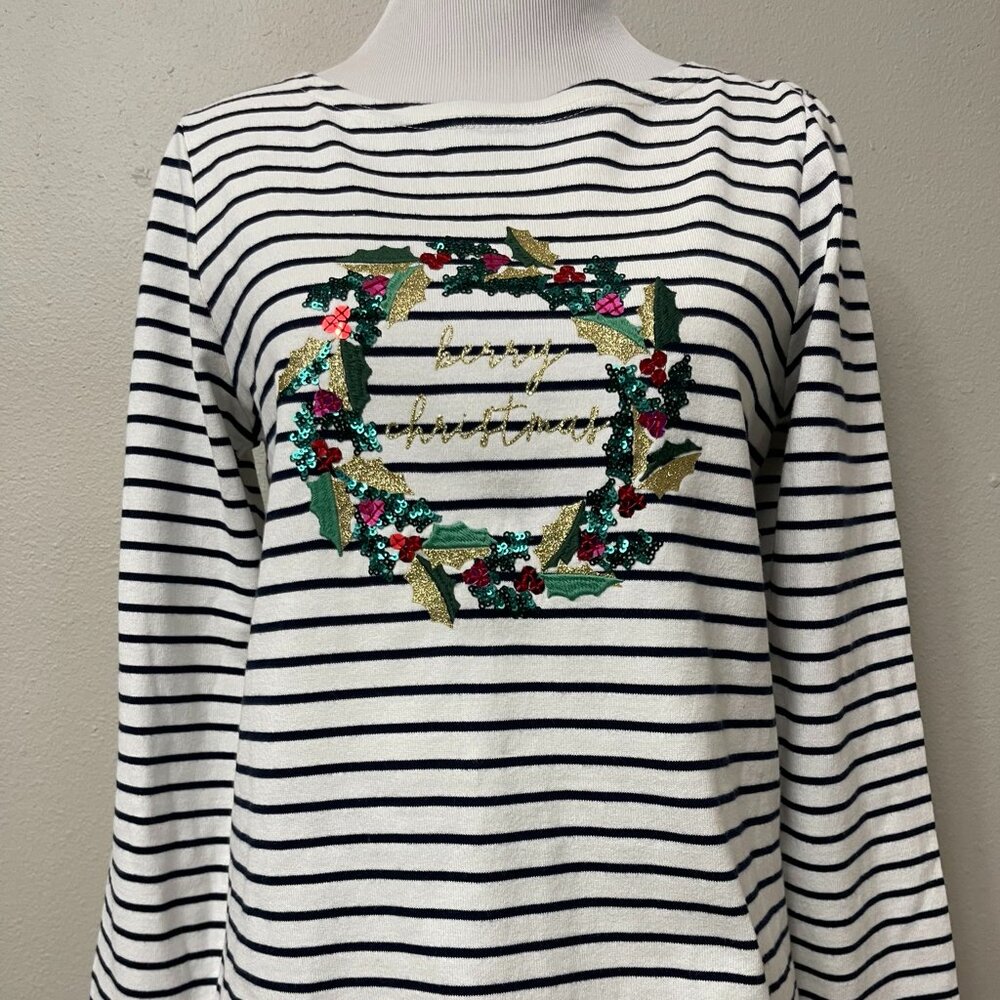 NWT! Joules Berry Christmas Striped Sequin Blouse Size 2